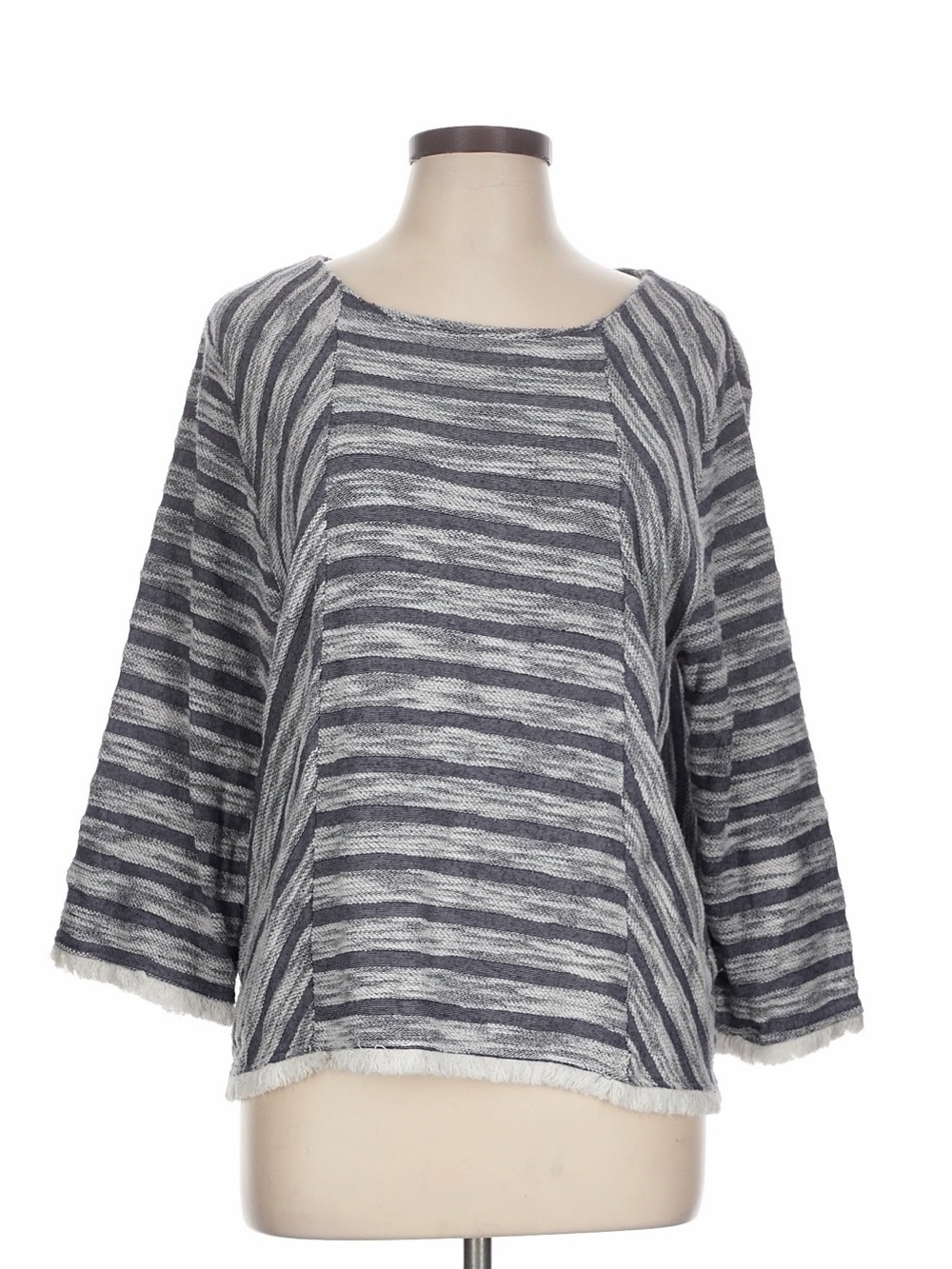 Chico's Gray and White Striped Casual Knit Top